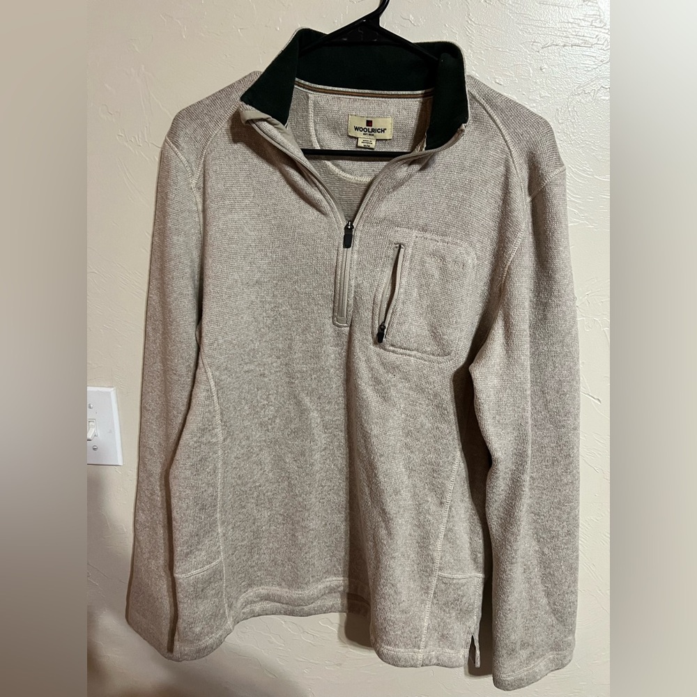 Woolrich‎ Pullover 1/4 Zip Sweater Jacket Men's Medium M Beige Tan